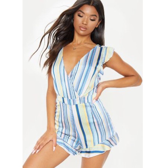 PrettyLittleThing Pants - PrettyLittleThing Stripe Tie Back Playsuit NWT
